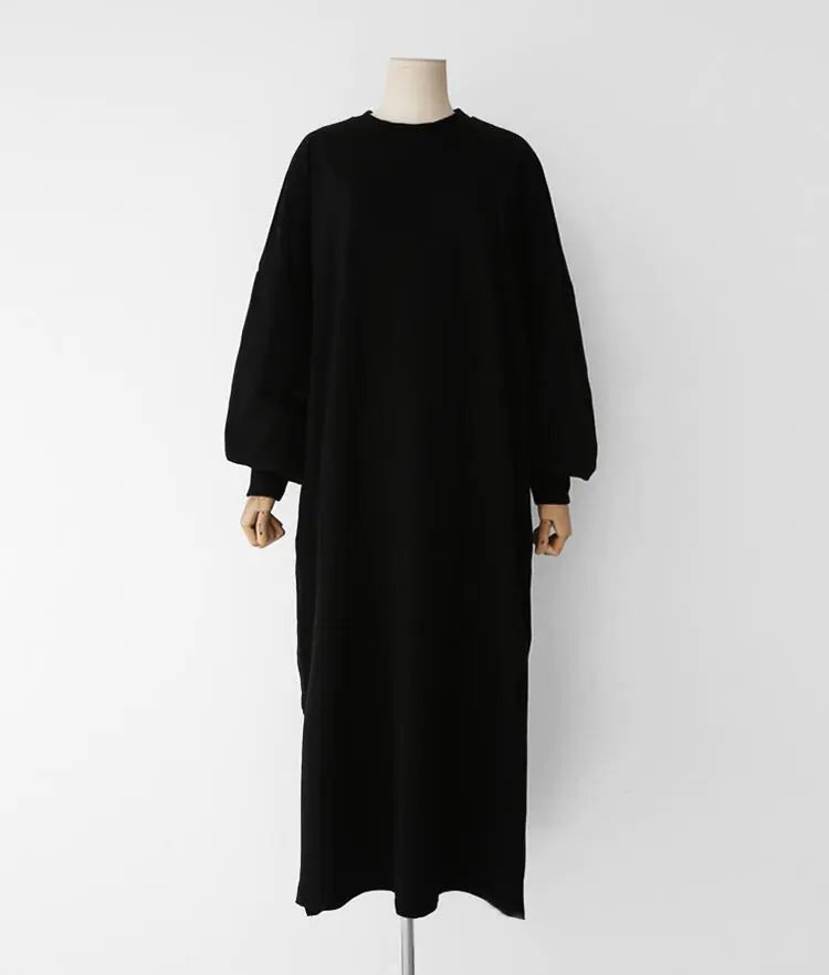 Fashionable Striped Long Sleeve Split Loose Dress