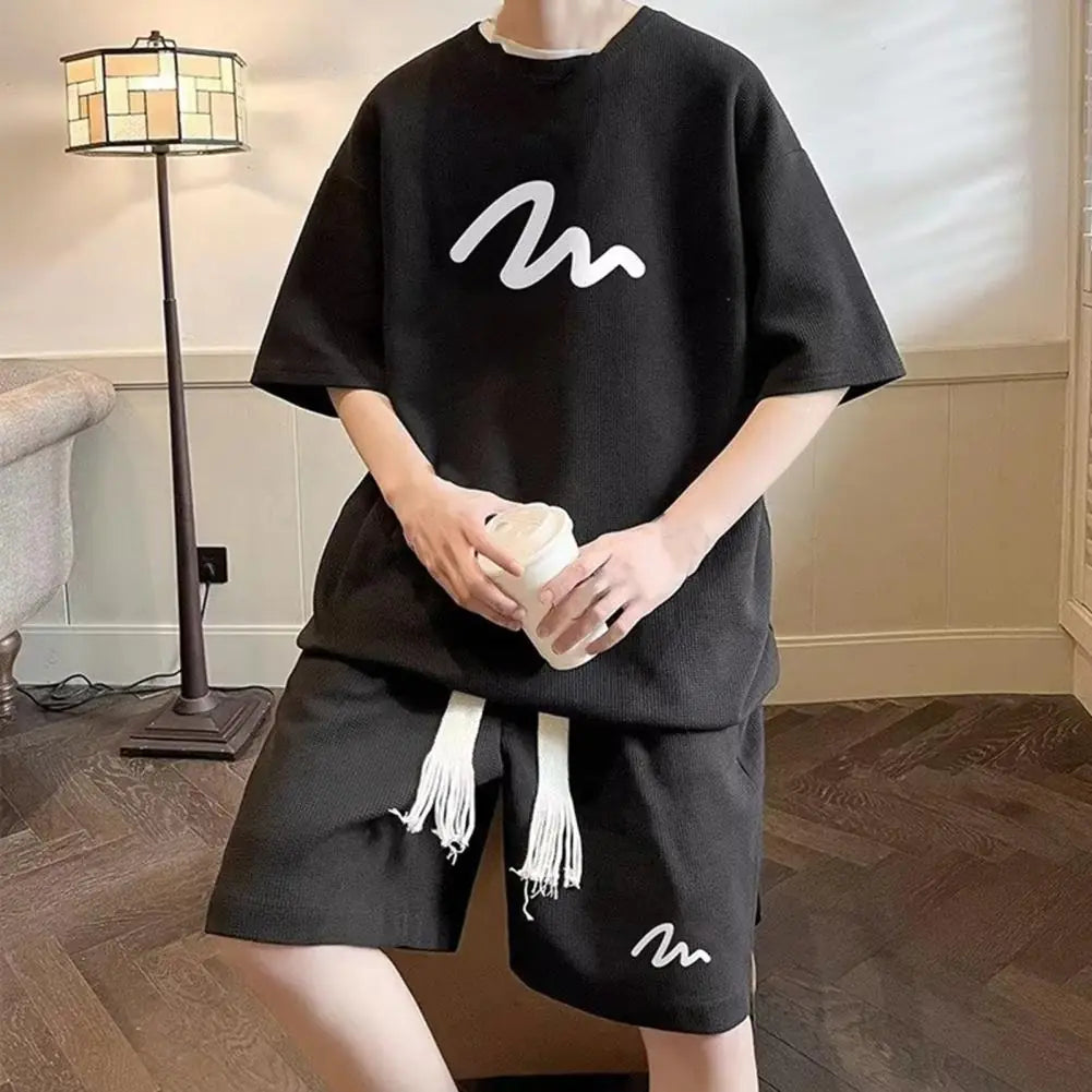 Oversized Waffle Tracksuit with Shorts Set