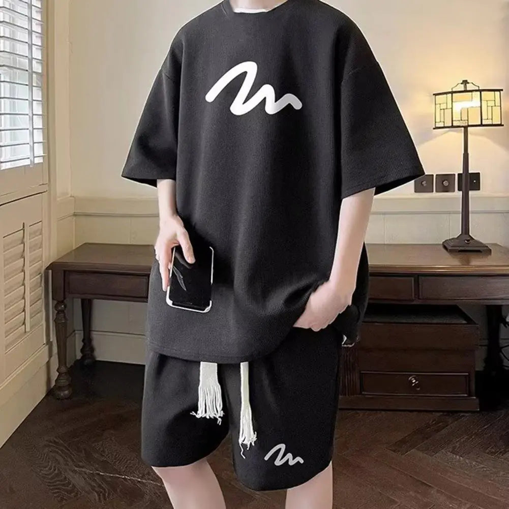 Oversized Waffle Tracksuit with Shorts Set