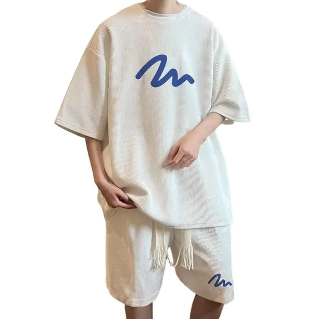 Oversized Waffle Tracksuit with Shorts Set