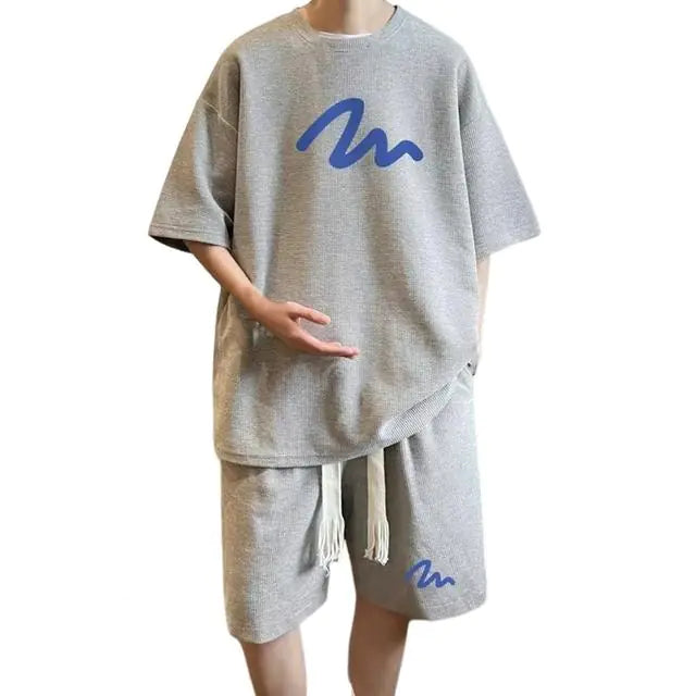 Oversized Waffle Tracksuit with Shorts Set